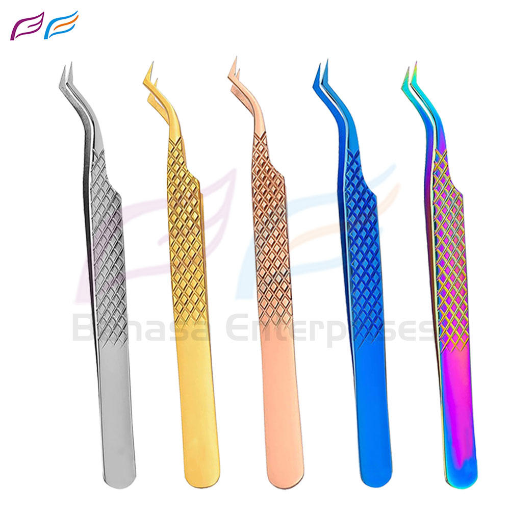 Diamond Print S 90 Degree Tweezers